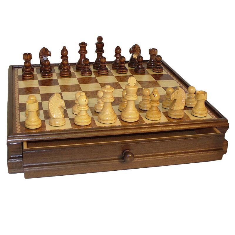 WorldWise Imports Walnut & Maple Drawer Chest Chess Set, Multicolor