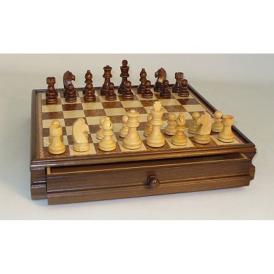 WorldWise Imports Walnut & Maple Drawer Chest Chess Set