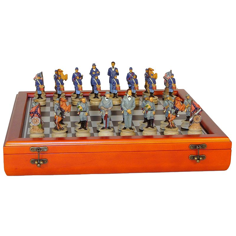 WorldWise Imports Civil War Generals Chess Set & Cherry-Stained Chest Board