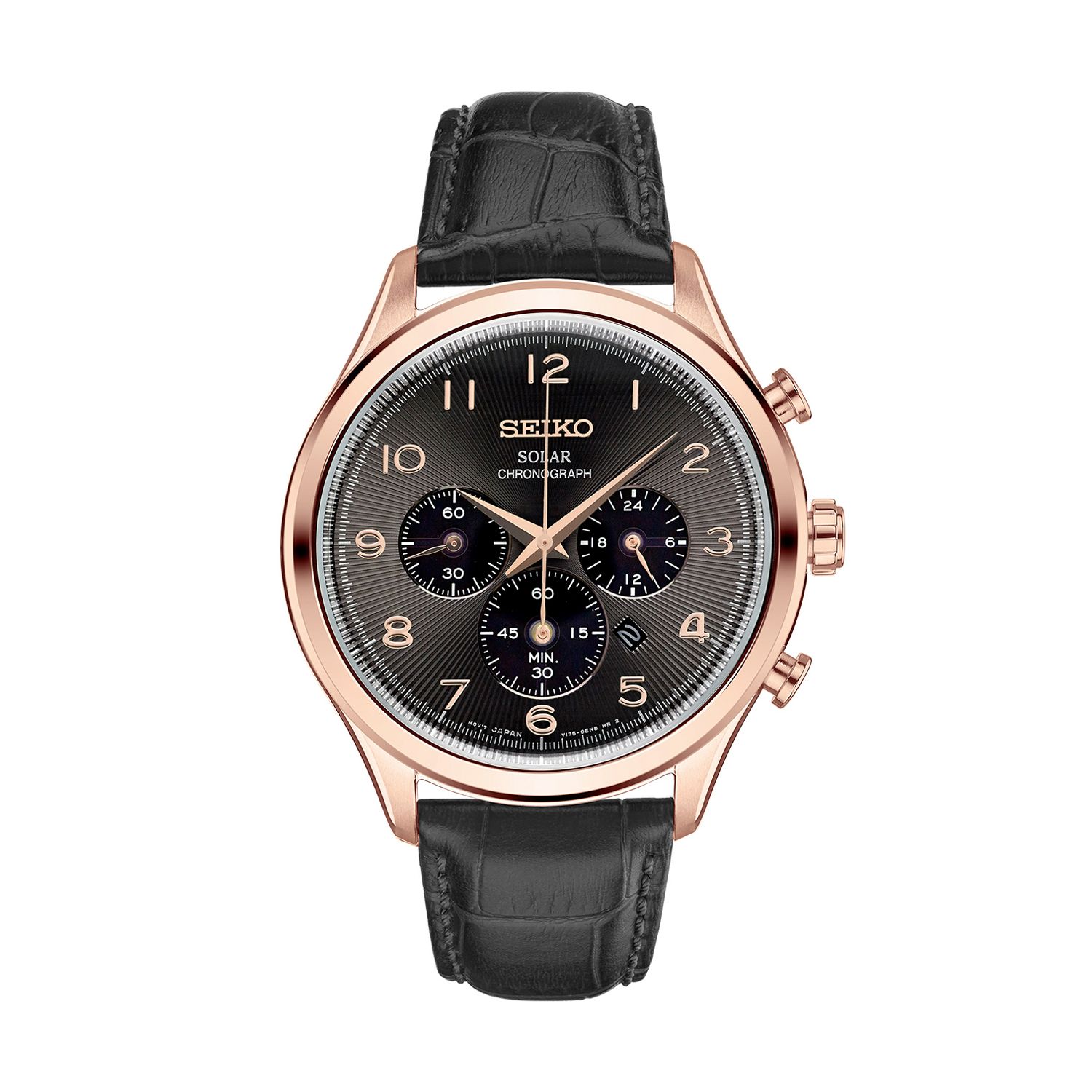 seiko chronograph leather strap watch