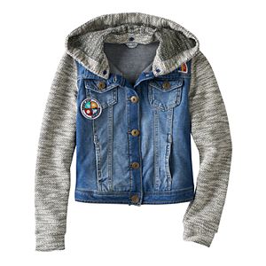 Girls 7-16 Mudd® Knit Hooded Denim Jacket