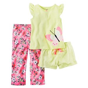 Baby Girl Carter's Butterfly Tee, Solid Shorts & Printed Pants Pajama Set
