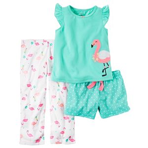Baby Girl Carter's Flamingo Tee, Polka-Dot Shorts & Printed Pants Pajama Set