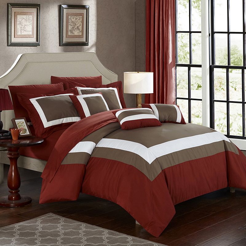 61743936 Chic Home Duke 10-piece Comforter Set, Red, King sku 61743936