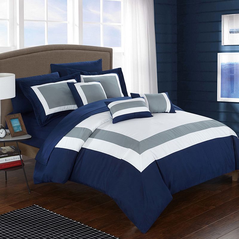 79446479 Chic Home Duke 10-piece Comforter Set, Blue, King sku 79446479