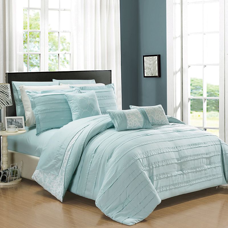 77358192 Chic Home Lea 10-piece Comforter Set, Turquoise/Bl sku 77358192