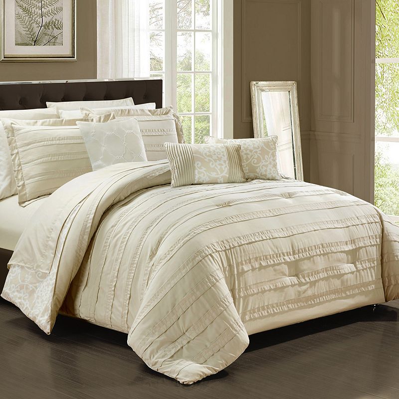 59898388 Chic Home Lea 10-piece Comforter Set, Beig/Green,  sku 59898388