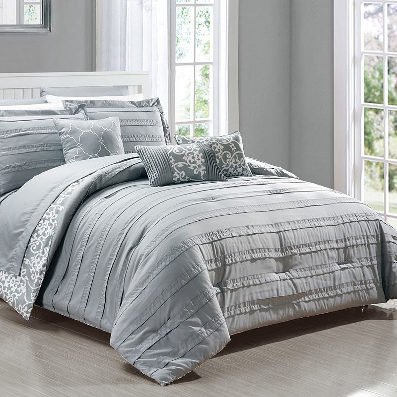 39391449 Chic Home Lea 10-piece Comforter Set, Grey, King sku 39391449