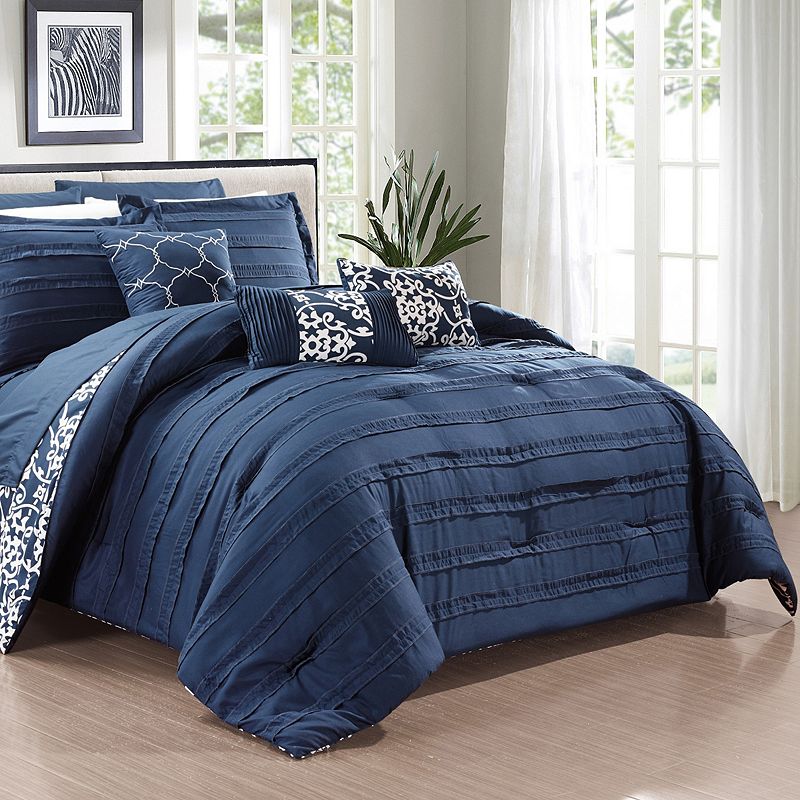 73842905 Chic Home Lea 10-piece Comforter Set, Blue, King sku 73842905