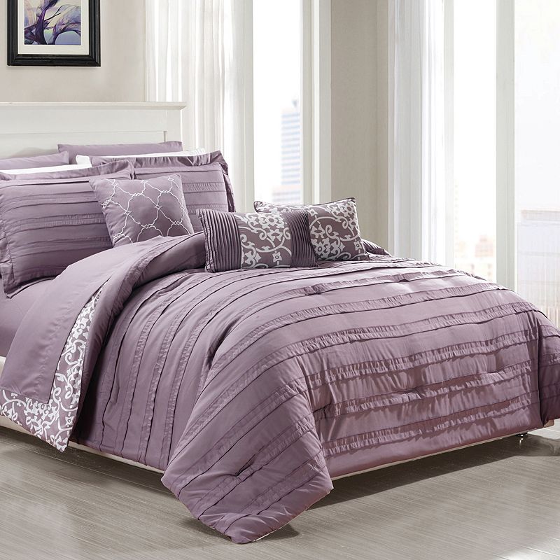 79446549 Chic Home Lea 10-piece Comforter Set, Purple, King sku 79446549