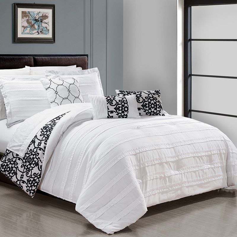 77358159 Chic Home Lea 10-piece Comforter Set, White, King sku 77358159