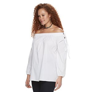 Plus Size Rock & Republic® Off-the-Shoulder Lace Up Top