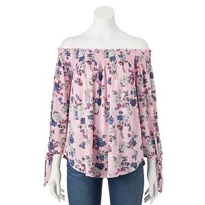 Juniors' Pink Republic Smocked Off The Shoulder Top