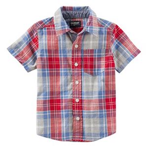 Toddler Boy OshKosh B'gosh® Red & Blue Short Sleeve Button-Down Shirt