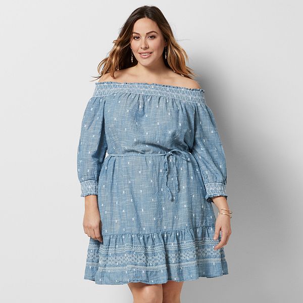 Plus Size Sonoma Goods For Life® Off-the-Shoulder Chambray Shift Dress