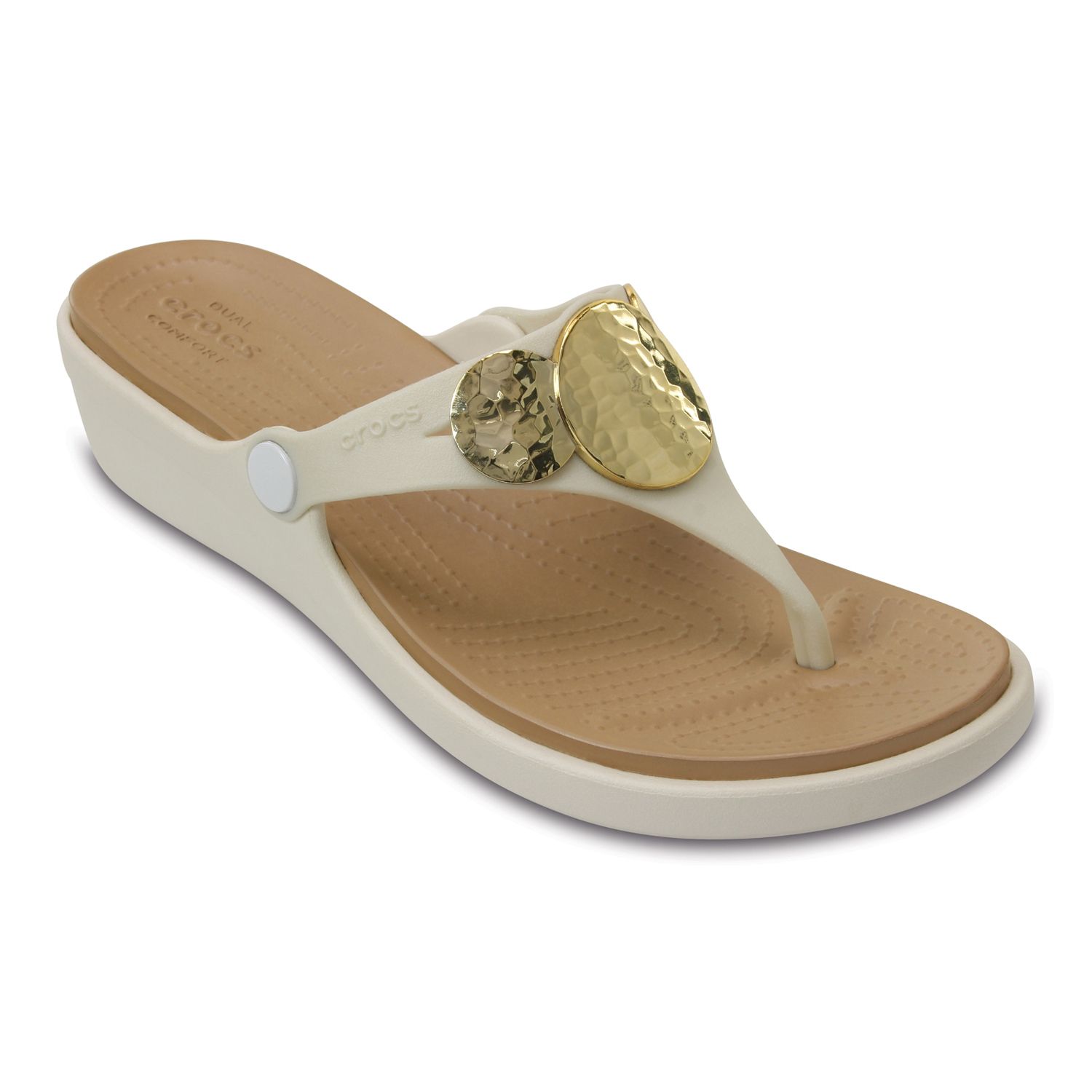 Details about   New CROCS Sanrah Diamante Oyster/ Rose Gold Wedge Flip Womens Shoes Size 7,8,9