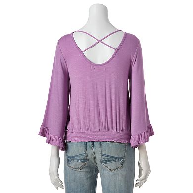 Juniors' About A Girl Smocked Bell Sleeve Top