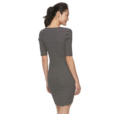grey striped bodycon dress JLUXLABEL | Ivory/Heather Grey Striped Strapless Midi Dress