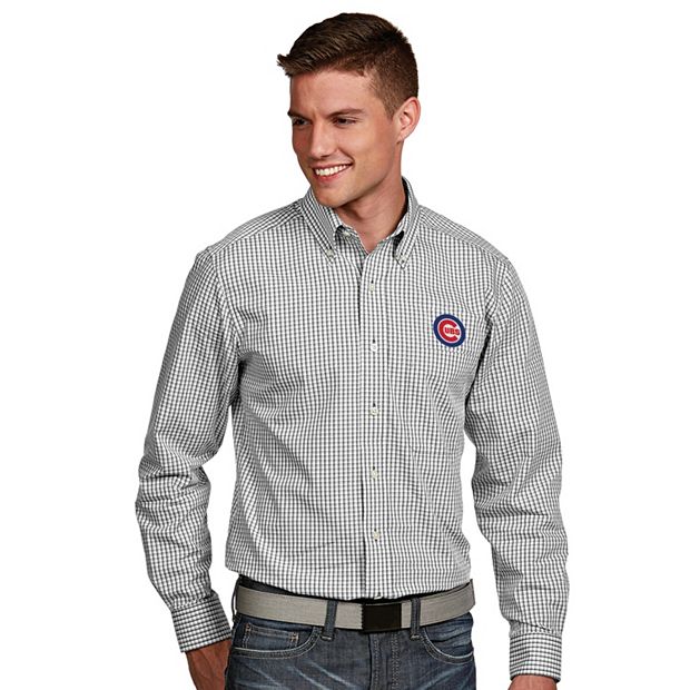 Men's Antigua Chicago Cubs Associate Plaid Button-Down Shirt