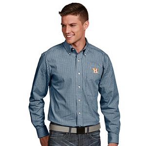 Men's Antigua Houston Astros Associate Plaid Button-Down Shirt