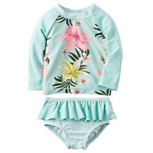 Baby Girl Carter's Floral Rashguard & Ruffled Bottoms Swimsuit Set