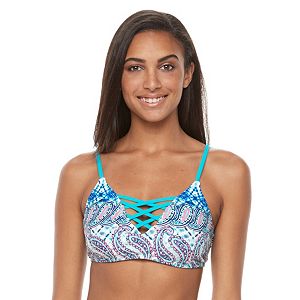 Women's Pink Envelope Paisley Strappy Bikini Top