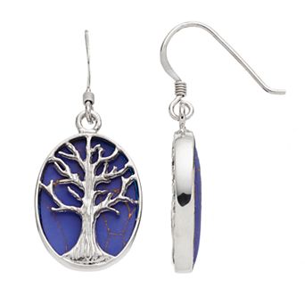 Nautica Rocks Sterling Silver Lab-Created Lapis Lazuli Tree of Life Oval Drop Earrings
