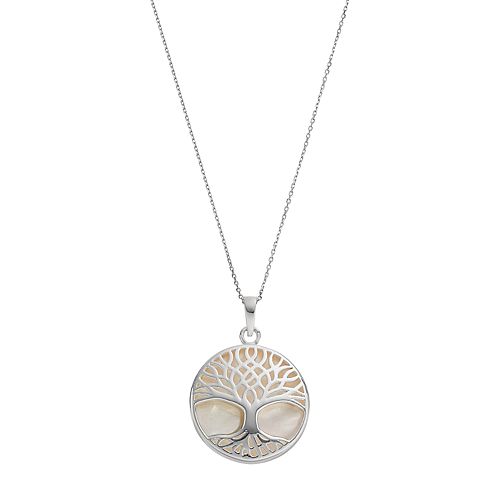 Sterling Silver MotherofPearl Tree of Life Disc Pendant