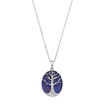 Nautica Rocks Sterling Silver Lab-Created Lapis Lazuli Tree of Life Oval Pendant