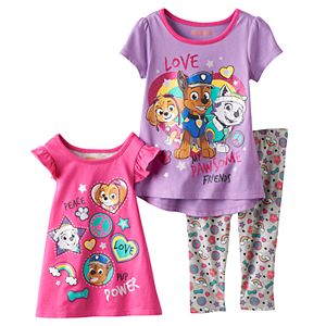 Toddler Girl Paw Patrol Skye, Everest & Chase Peace & Love Tees & Leggings Set