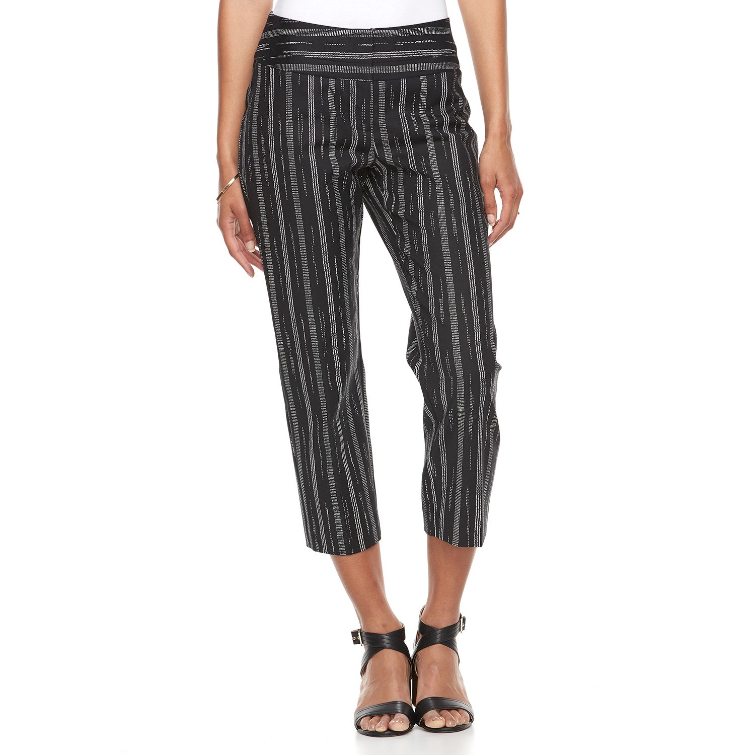 womens black and white striped dress pants