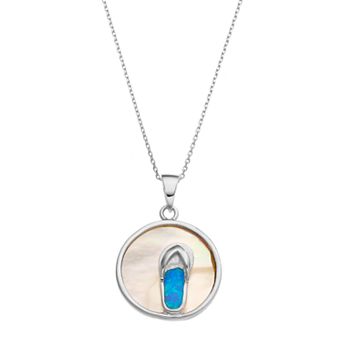 Nautica Rocks Sterling Silver Mother-of-Pearl & Lab-Created Blue Opal Flip-Flop Disc Pendant