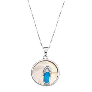 Sterling Silver Mother-of-Pearl & Lab-Created Blue Opal Flip-Flop Disc Pendant