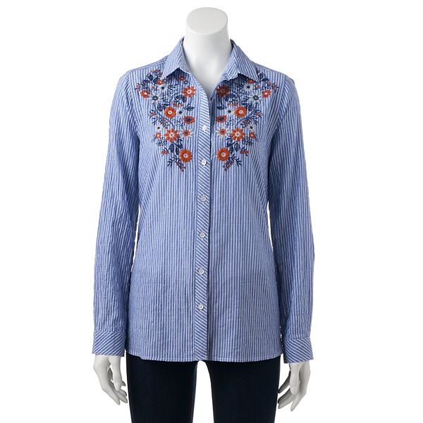 Women's Sonoma Goods For Life® Embroidered Pinstripe Shirt