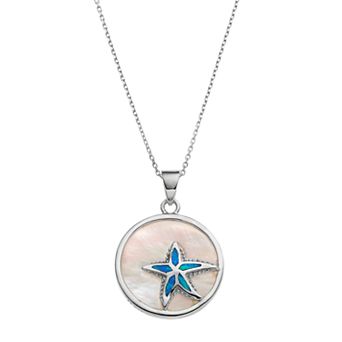 Nautica Rocks Sterling Silver Mother-of-Pearl & Lab-Created Blue Opal Starfish Disc Pendant