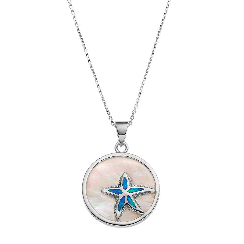 Sterling Silver Mother-of-Pearl & Lab-Created Blue Opal Starfish Disc Pend