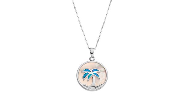 Sterling Silver Mother-of-Pearl & Lab-Created Blue Opal Palm Tree Disc ...