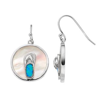 Nautica Rocks Sterling Silver Mother-of-Pearl & Lab-Created Blue Opal Flip-Flop Disc Drop Earrings