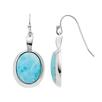 Nautica Rocks Sterling Silver Larimar Oval Drop Earrings