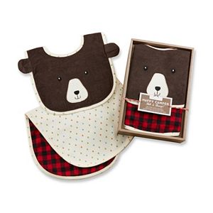 Baby Aspen Happy Camper Red Plaid Bib & Burp Cloth Set