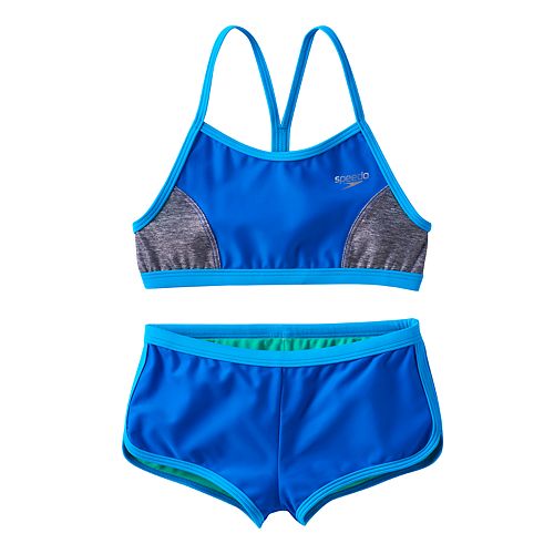 Girls 7-16 Speedo Heather Splice Boyshort Bikini Swimsuit Set