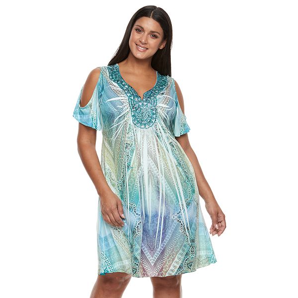 Plus Size World Unity Embellished Cold-Shoulder Dress