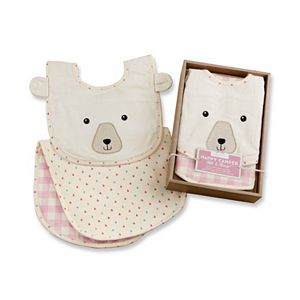 Baby Aspen Happy Camper Pink Plaid Bib & Burp Cloth Set