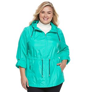 Plus Size d.e.t.a.i.l.s Hooded Roll-Tab Packable Anorak Jacket
