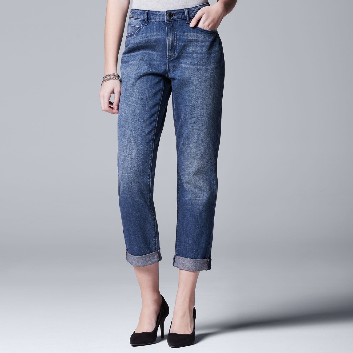 cuffed straight leg jeans