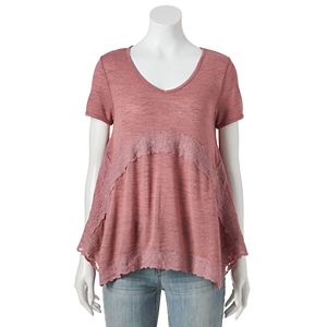 Juniors' Cloud Chaser Lace-Inset Handkerchief Top