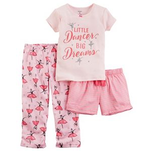 Baby Girl Carter's 3-pc. Glittery Graphic Tee, Shorts & Pants Pajama Set