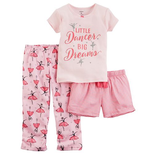 Toddler Girl Carter's 3-pc. Glittery Graphic Tee, Shorts & Pants Pajama Set