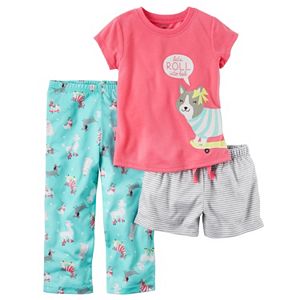 Baby Girl Carter's Graphic Tee, Striped Shorts & Print Pants Pajama Set