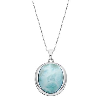 Nautica Rocks Sterling Silver Larimar Oval Pendant Necklace
